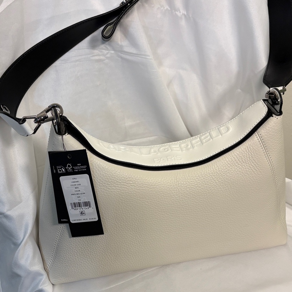 Authentic Karl Lagerfeld Genuine Leather Cream and Black Shoulder Bag